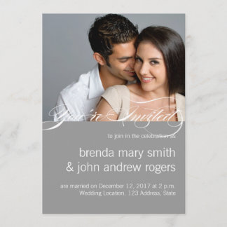 Grey White Simple Modern Photo Wedding Invitation