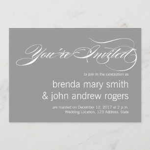 Grey White Simple Script Modern Wedding Invitatioa Invitation