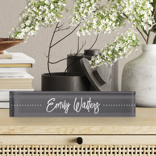 Grey & White Sketched Cursive Script Nameplate