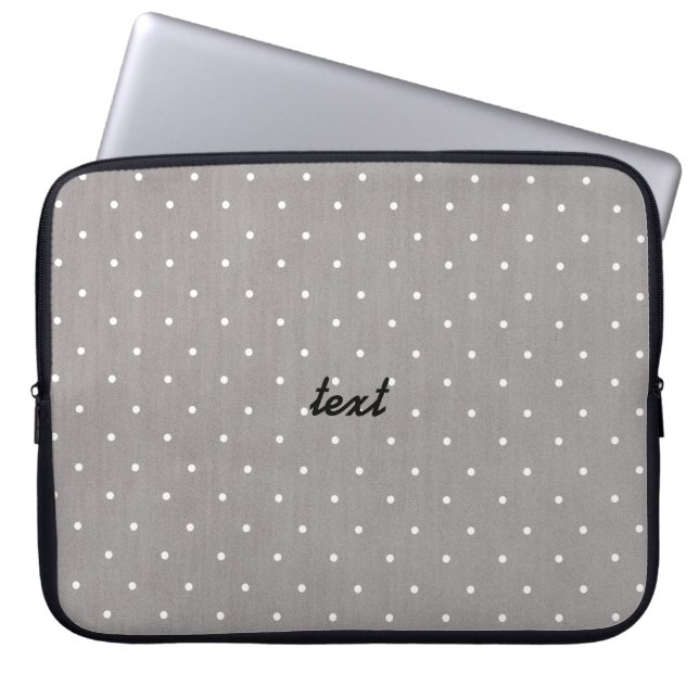 Grey & White Small Polka Dots Modern Chic Laptop Sleeve (Front)