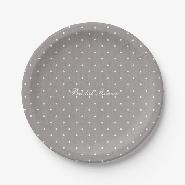 Grey & White Small Polka Dots Modern Chic Paper Plate (Front)