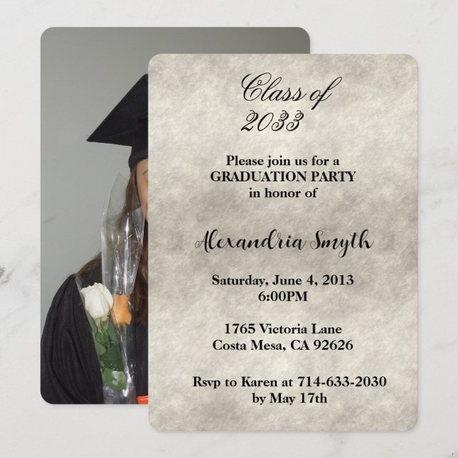 Grey White Smoke Graduation Your Photo Invitation (Front/Back)