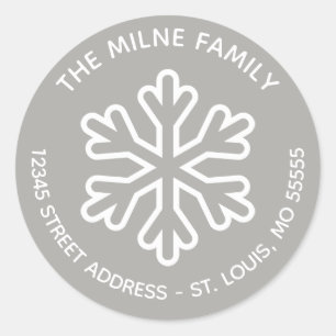 Grey & White Snowflake - Circle Return Address Classic Round Sticker