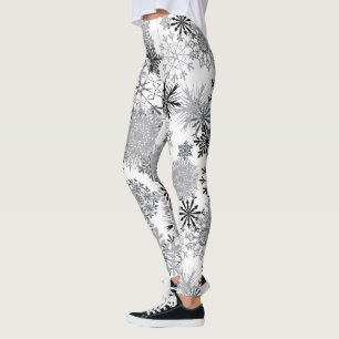Grey white snowflake pattern leggings Christmas
