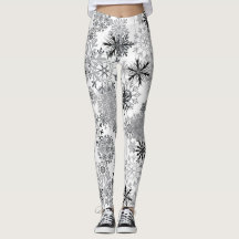Grey white snowflake pattern leggings Christmas