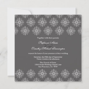Grey + white snowflakes winter wedding invitation