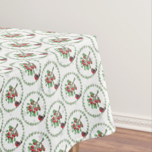 Grey White Star Red Robin Wreath Christmas Tablecloth