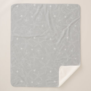 Grey & White Starfish & Sand Dollar Sherpa Blanket