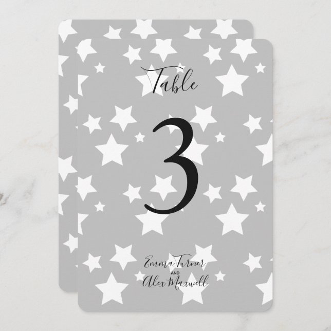 Grey White Stars Background | Table number cards (Front/Back)
