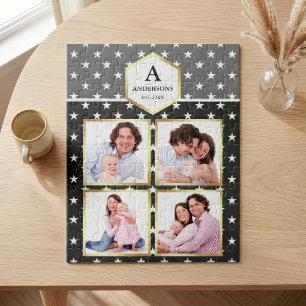 Grey White Stars Pattern Family Photo Collage Jigsaw Puzzle