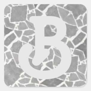 Grey White Stone Tiles Mosaic Custom Monogram B Square Sticker