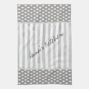 Grey White Stripe Kitchen Hand Towel
