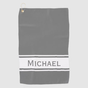 Grey White Stripe Modern Name Monogram Golf Towel