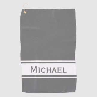 Grey White Stripe Modern Name Monogram Golf Towel