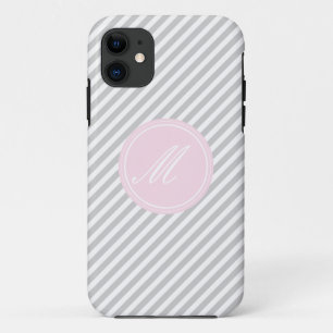 Grey & White Stripe Monogram iPhone 5 Case