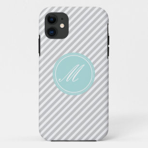 Grey & White Stripe Monogram iPhone 5 Case