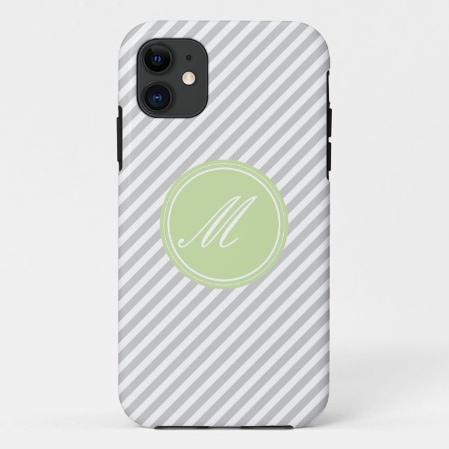 Grey & White Stripe Monogram iPhone 5 Case (Back)