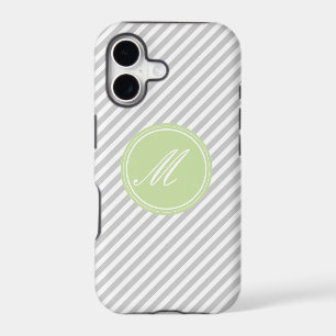 Grey & White Stripe Monogram iPhone 5 Case