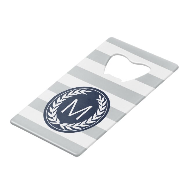 Grey & White Stripe with Laurel Wreath Monogram (Front Angled)