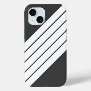 Grey White Striped 70s 80s Classic Retro Stripes iPhone 15 Case