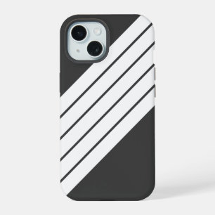 Grey White Striped 70s 80s Classic Retro Stripes iPhone 15 Case