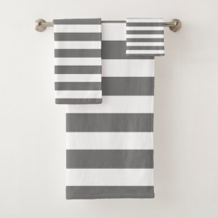 Grey & White Striped Bath Towels