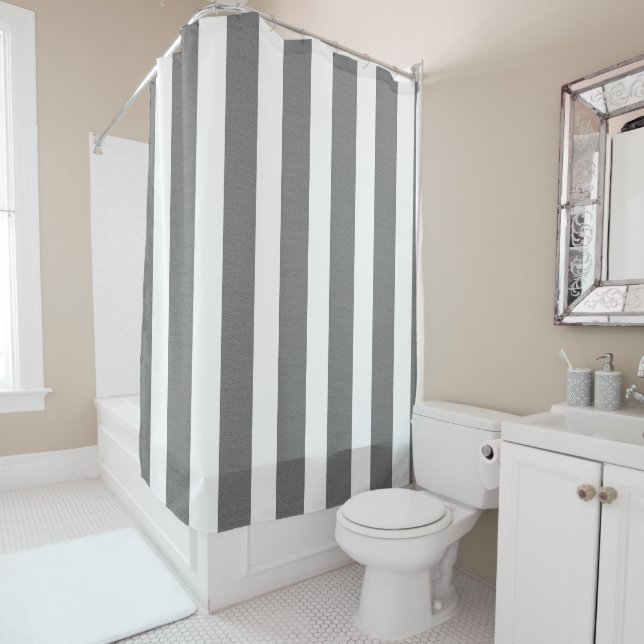 Grey & White Striped Custom Shower Curtain (In Situ)