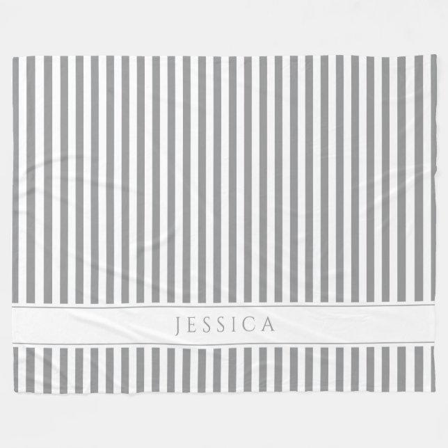 Grey & White Striped Farmhouse Pattern Name Fleece (Front (Horizontal))