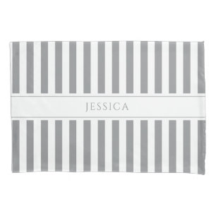 Grey & White Striped Farmhouse Pattern Name Pillow Pillowcase