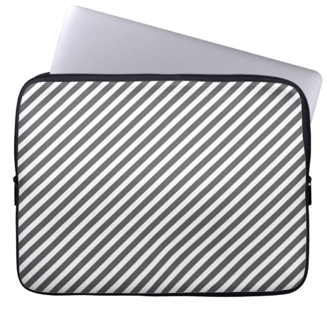 Grey & White Striped Laptop Sleeve (Front)