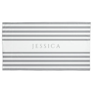 Grey & White Striped Pattern Name Pillow Case