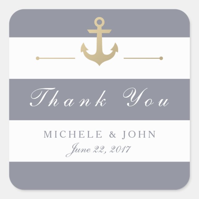 Grey White Striped Thank You Favours Stickers (Front)