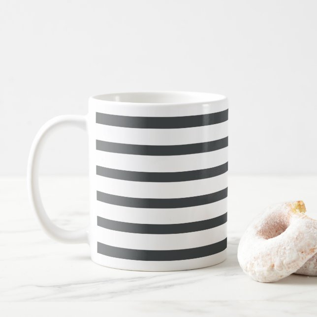 Grey White Stripes Coffee Mug (With Donut)