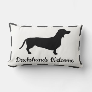 Grey & White Stripes Dachshunds Welcome Lumbar Cushion