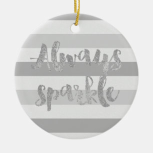 Grey White Stripes Sparkle Ceramic Tree Decoration