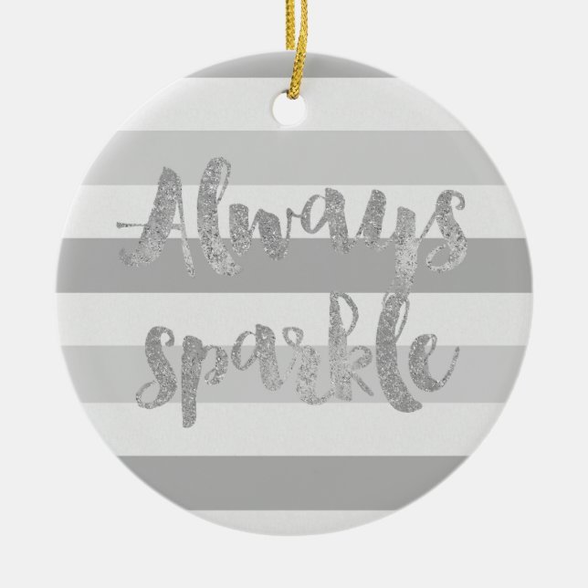 Grey White Stripes Sparkle Ceramic Tree Decoration (Front)
