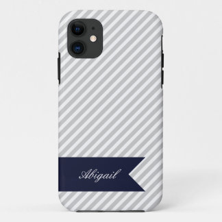 Grey & White Stripes w Monogram iPhone 5 Case