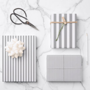 Grey & White Stripes Wrapping Paper Sheet