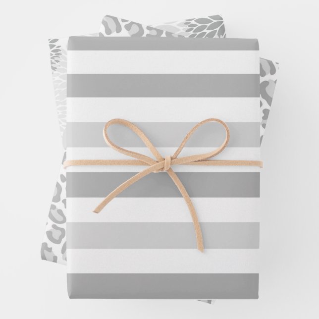 Grey White Stripes  Wrapping Paper Sheet (In situ)
