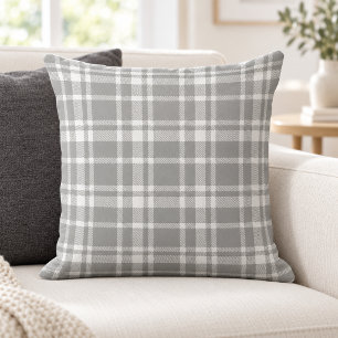 Grey White Tartan Plaid Pattern Cushion