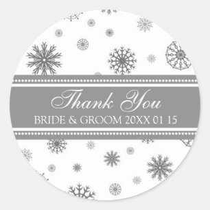 Grey White Thank You Winter Wedding Favour Tags