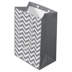 Grey & White Thick Chevron Wedding Birthday V2 Medium Gift Bag