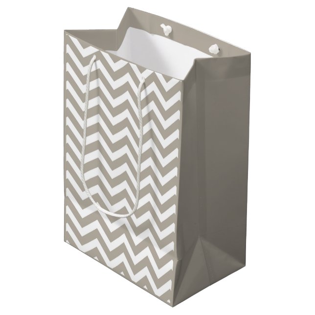 Grey & White Thick Chevron Wedding Birthday V4 Medium Gift Bag (Front Angled)