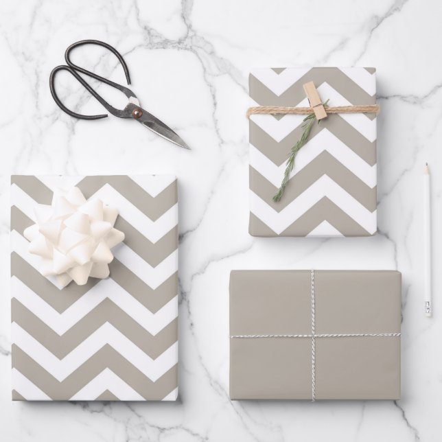Grey & White Thick Chevron Wedding Birthday V4 Wrapping Paper Sheet (Front)