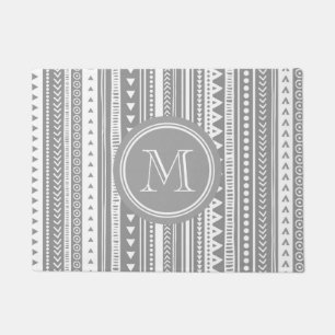 Grey White Tribal Grey Monogram Doormat