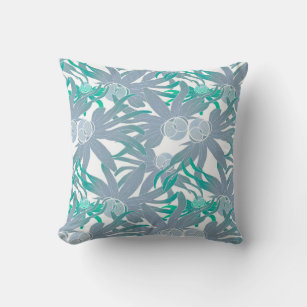 Grey & White Tropical Abstract Floral Pattern Cushion