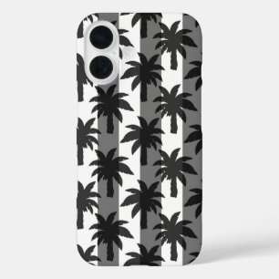 Grey White Tropical Palm Trees Stripes Design iPhone 16 Case