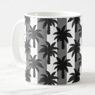 Grey White Tropical Palm Trees Stripes Design Coffee Mug