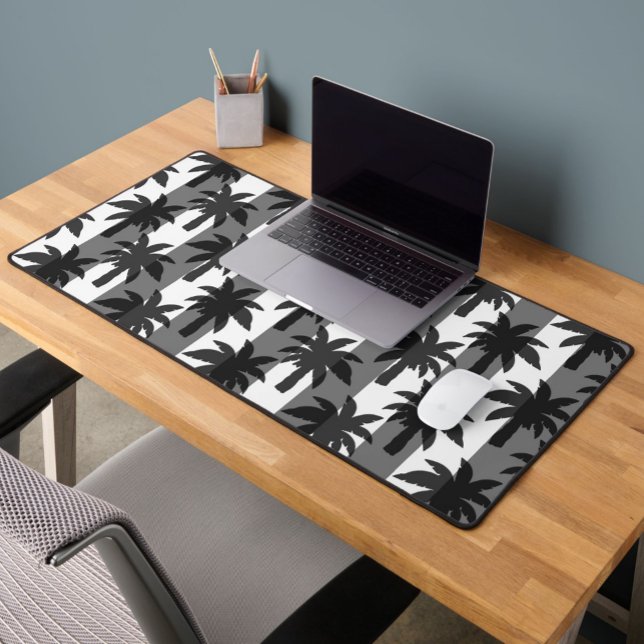 Grey White Tropical Palm Trees Stripes Design  Desk Mat (Creator Uploaded)