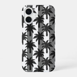 Grey White Tropical Palm Trees Stripes Design iPhone 16 Case